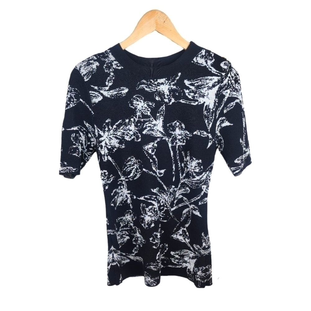 WHITE HOUSE BLACK MARKET Button Shoulder Jacquard Sweater Size S